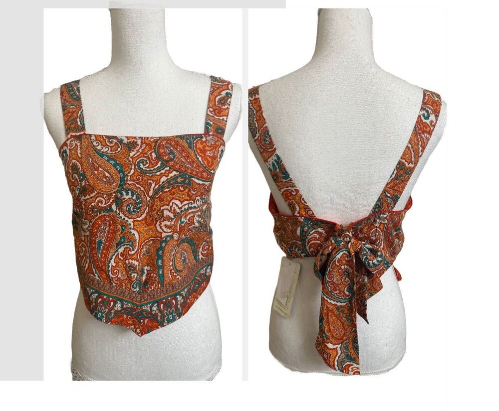 NWT Band of The Free Women's M Adella Orange Paisley Handkerchief Crop Top NEW